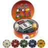 Покерный набор с номиналом 120 фишек в круглой металлической коробке - Покерный набор с номиналом 120 фишек в круглой металлической коробке